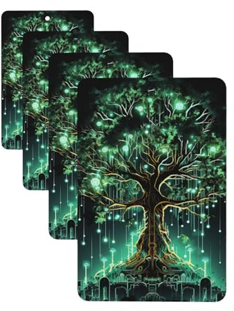 Lot de 4 désodorisants décoratifs pour voiture - Longue durée - Parfum arbre vert magique - Tablette d'aromathérapie - Pendentif de rétroviseur - Pour homme et femme