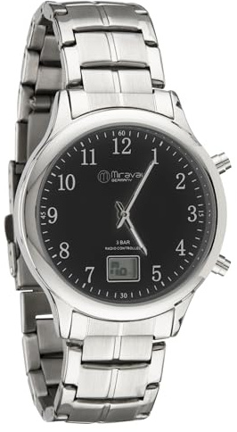 Miraval Funk-Armbanduhr mit Edelstahlarmband Funkuhr Japanisches Quarzuhrwerk 41 mm Edelstahl 20 mm Funksignal DCF77 Herrenarmbanduhr Damenarmbanduhr Digitale & Analoge Anzeige Datumsanzeige