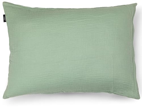 PinkZebra Bio-Musselin Double Gauze Kissenbezug 25 x 50 cm für Kinder & Erwachsene, ÖkoTex Zertifiziert, weicher Kopfkissenbezug GOTS-Zertifizierung, Kissenhülle, Salbei