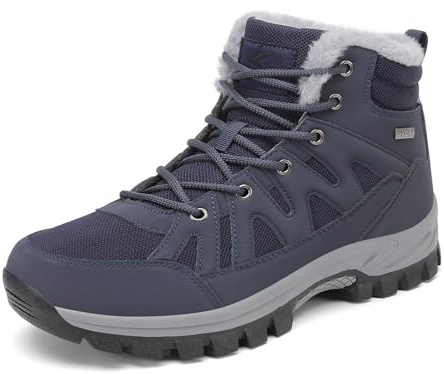 FLARUT Stivali Invernali da Uomo Fodera Calda Stivali da Montagna da neve da Trekking Scarpe Invernali Scarpe da neve da Esterno(Blu,44)