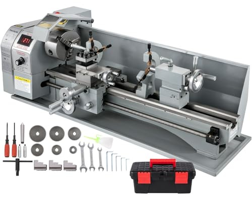 1200 W Mini tornio in metallo da banco 220 x 750 mm ad alta precisione con mandrino a 3 ganasce e velocità del mandrino max. 3000 giri/min Schermo LCD per Filettatura Tornitura Trapano (Con Spazzola)