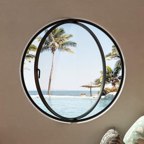 Rundfenster 360° drehbares rundes Fenster aus gehärtetem Glas Glasfenster Aluminiumlegierung(Nero,40cm/15.75in)