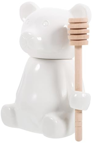 NESTINGHO Ceramic Bear Honey Pot with Wooden Dipper Stick Unique Honey Storage Jar Food Safe Sealed Container for Kitchen and Dining Use