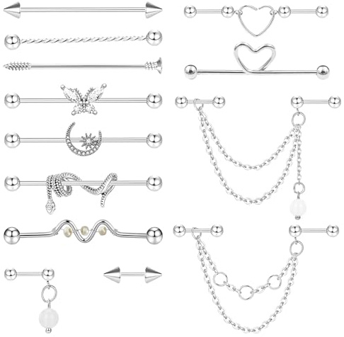 XSDSLS 16G Industrial Piercing Edelstahl Industrial Piercing Bars Ohrringe Scaffold Ohr Piercings Barbell Knorpel Helix Piercings für Damen