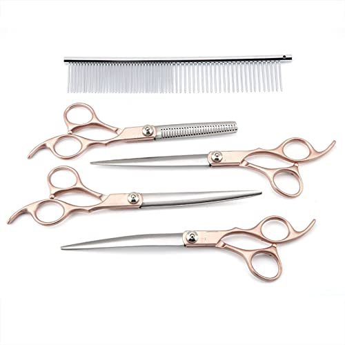 TOPINCN Exquisites 7-Zoll-Pflegescherenset für Haustiere, Schere mit Goldenem Griff und Kamm, Langlebiges Edelstahlmaterial
