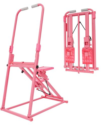 Appareil de fitness pliable vertical avec 3 niveaux d'inclinaison réglable - Machine d'escalade verticale avec mains courantes jusqu'à 100 kg pour un entraînement complet du corps (rose)