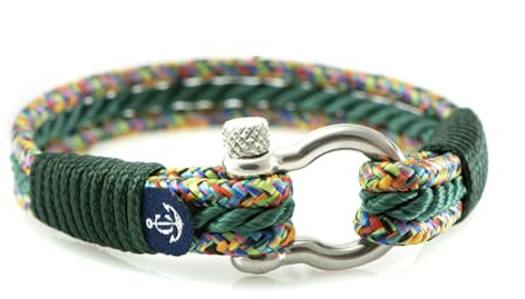 Generico Constantin Nautics Bracciale Nautico in Corda da Vela, Fatto a Mano, Multicolore con Verde, Chiusura a Moschettone in Acciaio Inox 4 mm, 19 cm