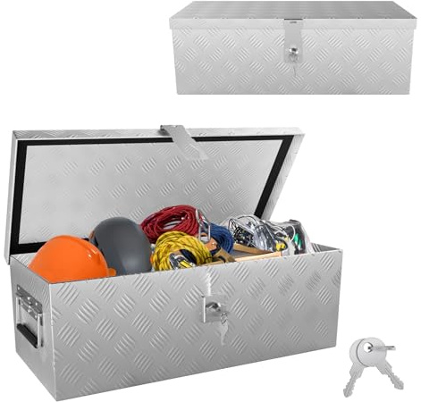 ACXIN Aufbewahrungsbox Alubox 600x260x200 mm, Aluminium Werkzeugkiste mit Schloss und 2 Schlüsseln, Robuste abschließbare Deichselbox für den Anhänger, stabil und wasserdicht (Silber)