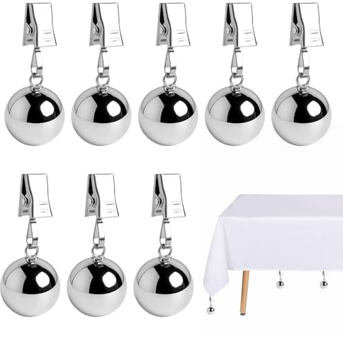 nplaseta Tischdeckenbeschwerer 8 Stück Stabile Tischdecken Gewichte, Extra Schwere Rostfreie Edelstahlkugeln mit Clips Gewichte für Vorhänge, Tischdeckengewichte für Outdoor Tischdecken Vorhänge