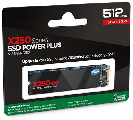 SIMPLETEK - Unità SSD M.2 SATA III da 512GB - Formato 2280 NGFF - Disco a Stato Solido Interno per PC e Notebook - Modello X250
