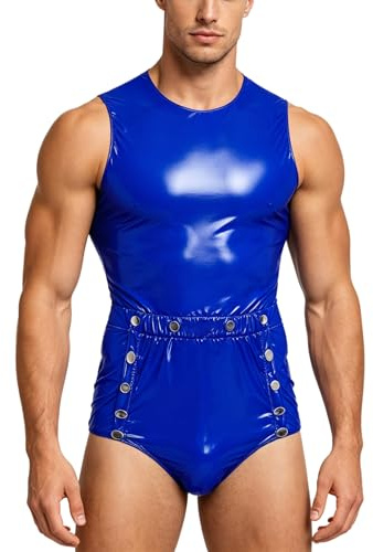 FEESHOW Herren Wetlook Catsuit Lack Leder PVC Overall Wasserdicht Body Mit Rückenreißverschluss Nachtwäsche Party Clubwear