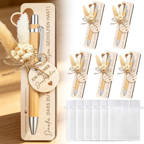 Leboria 6er Set Abschiedsgeschenke & Dankeschön Geschenke für Erzieherin Lehrerin, Gravierter Holzkugelschreiber & Holztafel, Kleines Dankeschön Geschenk für Lehrer und Erzieher zum Abschied