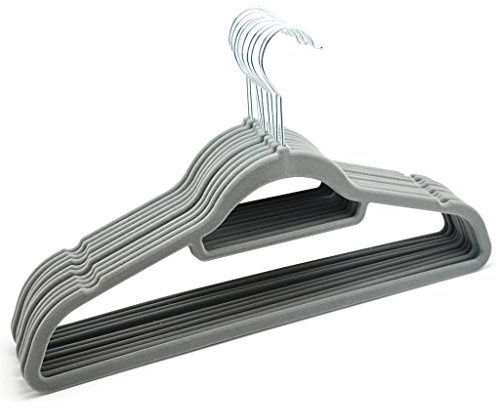 Guaranteed4Less Velvet Coat Hangers - 80-Pack Non-Slip Slim Clothes Hangers with Tie Bar - Heavy Duty Grey Hangers with 360 Degree Hook for Coat, Suit, Trousers & Dresses (80, Grey)
