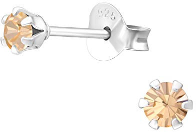 Bungsa Damen-Ohrstecker mit LA CRYSTALE Kristallsteinchen besetzt 3mm aus .925 Silber - Pfirsich