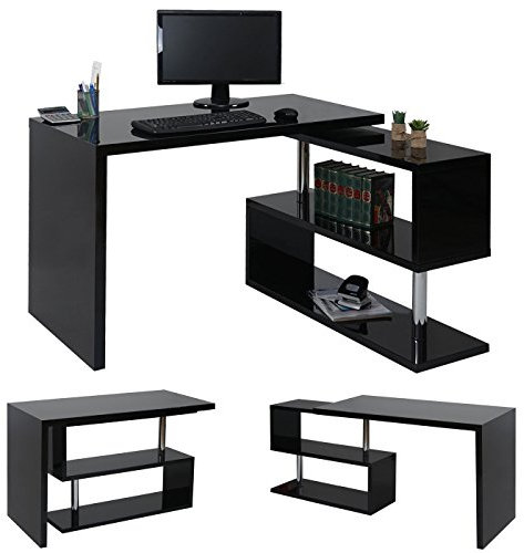 Mendler Design Eckschreibtisch HWC-A68, Bürotisch Schreibtisch, Hochglanz drehbar 120x60cm - schwarz