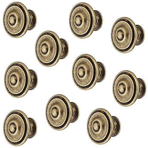 Design Möbelgriff Antik braun durchgerieben - Used-Look Möbelknopf Vintage Schrankknopf rund für Schubladen - H10328 | Kommoden-Knopf Ø 30 mm | 10 Stück - Messing Möbel-Knauf mit Schrauben - Türknopf