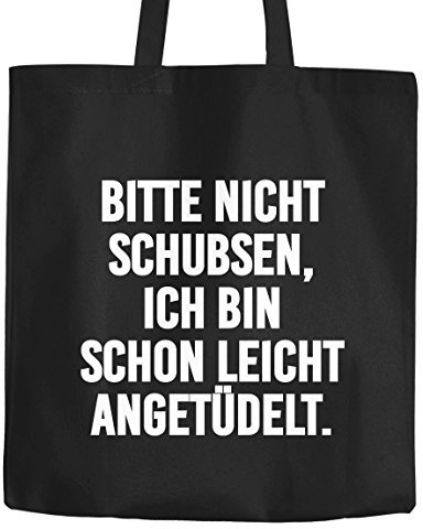 Jutebeutel Bitte nicht schupsen ich bin schon leicht angetüdelt Spruch Party feiern Baumwolltasche Stoffbeutel Tragetasche Moonworks® schwarz 2 lange Henkel