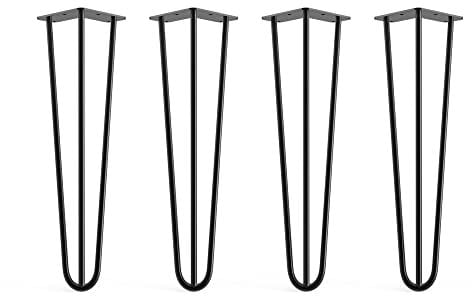 4 x Hairpin Legs from DT IRONCRAFT - 45cm 3 Rod / 10mm, Black - High Coffee Table, Side Table Legs with Floor Protector Feet & Screws
