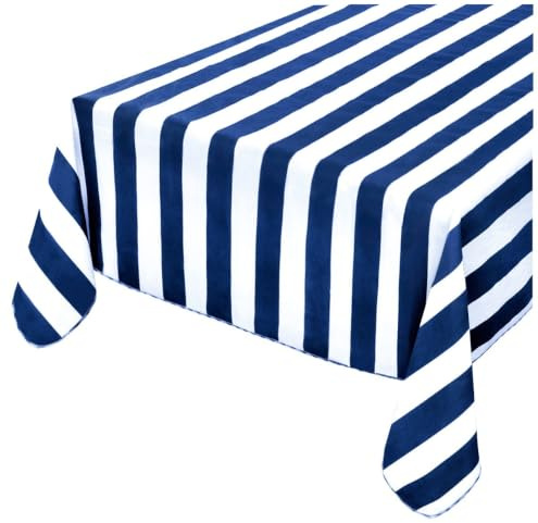 emmevi Tischdecke für den Garten, Baumwolle, gestreift, verschiedene Größen cm 120x160 blau