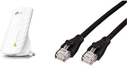 TP-Link RE200 WLAN Repeater (750 Mbit/s, Dual WLAN AC+N, WLAN Verstärker, LAN Port, App Steuerung, kompatibel zu Allen WLAN Geräten) & Amazon Basics Ethernet-Netzwerkkabel, RJ45, Cat6