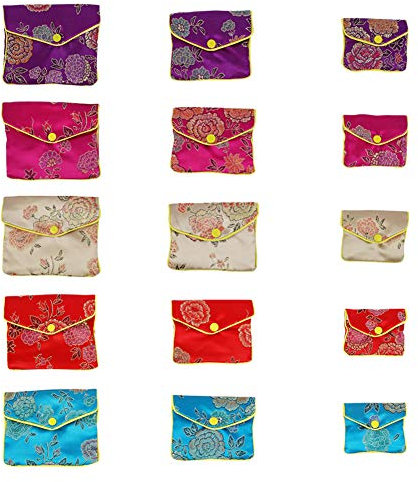 NBEADS 15 Pcs Soie Brocart Bijoux Sac, 3 Tailles Chinois Traditionnel Brocart Pochette Sac de Bijoux Pochette en Soie For Cadeau Mariage