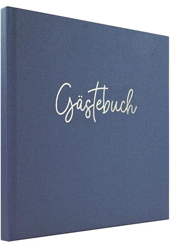 DeinWeddingshop Gästebuch blanko 104 Seiten mit Leinen-Bezug und edler Prägung | Geburtstag Hochzeit Ferienwohnung Taufe Babyparty | Hardcover 21x21cm | Marine-Blau