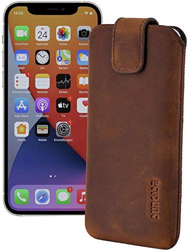 Suncase ECHT Ledertasche Leder Etui kompatibel mit iPhone 12 Pro (6.1) (mit Rückzugsfunktion und Magnetverschluss) antik Coffee