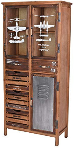 Vitrinenschrank „LOFT Studio“ – Industrial Vitrine | Flugzeugdesign | Holz, Metall & Glas | 5 Schubladen & 3 Türen | Vintage Loft-Stil lof076 Palazzo Exklusiv