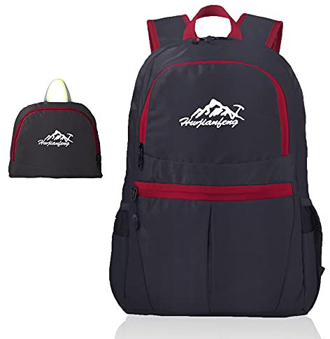 INTIRILIFE Faltbarer Rucksack Ultraleicht in Schwarz - 20 x 21 cm / 30.8 x 21.8 x 42 cm - Unisex Wanderrucksack Wasserdicht - 36L - Outdoor Daypack für Camping, Wandern, Reisen, Klettern, UVM.
