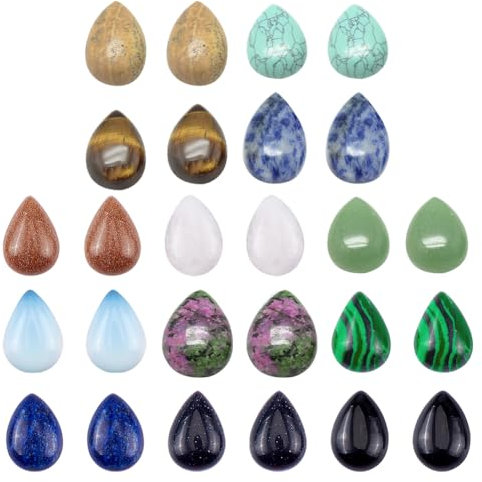 SUPERFINDINGS 26 Stück Teardrop Edelstein Cabochons 13 Styles 9x13 mm Flatback Natürliche Synthetische Kuppel Cabochons Quarzkristall Cabochons Energie Stein Cabovers kein Loch