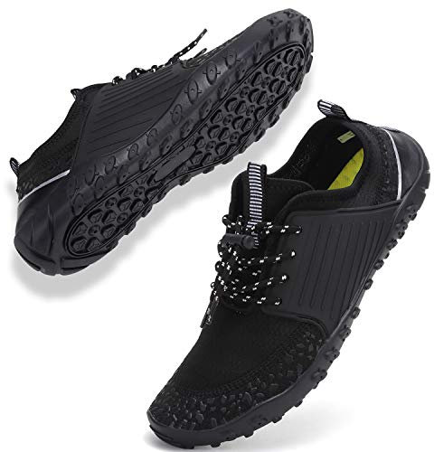 Strandschuhe Damen Herren Wasserschuhe Badeschuhe Unisex Atmungsaktiv Leicht Barfußschuhe rutschfeste für Schwimmen Tauchen (V010 schwarz, 42EU)