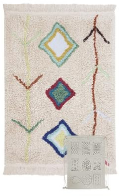 Lorena Canals - Waschbarer Teppich für das Kinderzimmer. Kollektion Mini Kaarol in Natur und Mehrfarbig - handgefertigt mit natürlicher Baumwolle und ökologischen Farbstoffen - Größe: 70x100 cm.