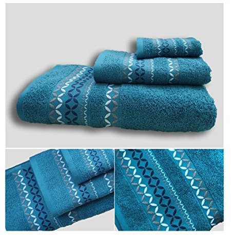 Energy Colors Textil-Hogar Juego de Toallas Baño 3 Piezas 1 Ducha 1 Mano 1 Cara 100% Algodón Ligeras y Absorbentes (Maury Turquase)