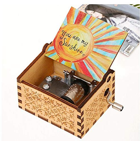 You are My Sunshine Music Box,Wooden Hand Crank Musical Box Engraved Vintage Sunshine Musical Box Classic Music Box Gift for Birthday Christmas Valentine's Day Home Decoration Crafts Rainbow