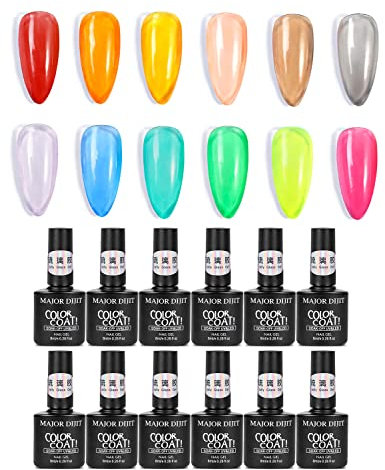 DouborQ Jelly Glass Gel Nail Polish Set 8ML 12 Colors Blue Red Purple Rainbow Neon Yellow Green Orange Summer Crystal Sweet Gel Polish Kit Translucent Soak Off UV Varnish Gel