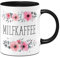 Tassenbrennerei Tasse mit Spruch Milfkaffee - Blümchen Kaffeetasse lusitg (Schwarz)