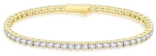KRKC&CO Tennisarmband für Damen, 3mm Tennis Armband 14K Gold beschichtet, Zirkonia Kristall Armband Iced Out, Geburtstag Geschenk für Frauen Mädchen [Größe 16,5cm]
