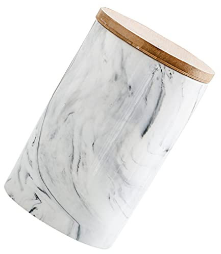 Cabilock Cuisine Cartouche Hermétique Boîte à Thé en Céramique avec Couvercle en Bois Marbre Motif Pot De Stockage des Aliments pour Thé Sucre Haricots Café