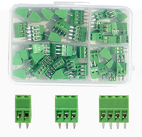 Molence 50PCS 2.54mm 0.1 Pitch PCB Mount Screw Terminal Block Connector, 2P 3P 4P Terminals 150V 6A for 26-18AWG Cable