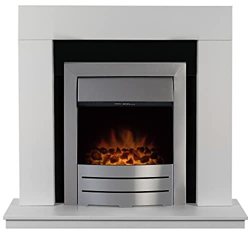 Adam Malmo Fireplace in White& Black/White with Colorado Electric Fire in Brushed Steel, 39 Inch