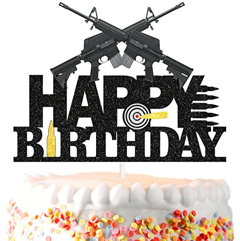 Happy Birthday Cake Topper gun artwork Happy birthday party Decoration Supplies