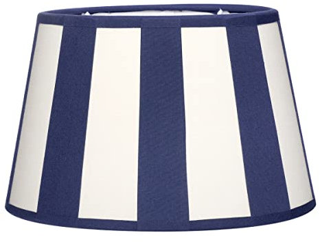Brillibrum Design Lampenschirm gestreift Tischlampenschirm mit Streifenmuster für Lampenfassung E27 E14 Streifen Design Tischleuchte oval rund Stoff (Oval: 22x15x15cm, Blau - Creme)