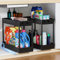 Cicilyna Organizador de cocina para debajo del fregadero, estante organizador de acero inoxidable con ganchos, organizador de almacenamiento multiusos de 2 niveles para cocina, baño y encimera, 2