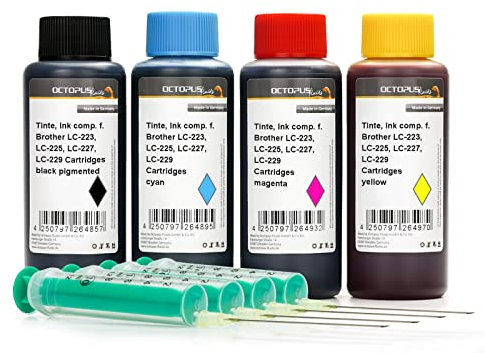 Octopus Druckertinten im Set, Nachfülltinte kompatibel für Brother LC-223, LC-225, LC-227, LC-229, 4x100ml