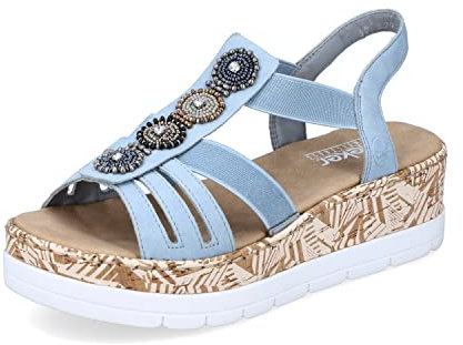 Rieker Damen Sandaletten V39G9, Frauen Sandalen,Sommersandalen,bequem,Sommerschuhe,Freizeitschuhe,offene,Schuhe,Strandschuhe,blau (10),39 EU / 6 UK
