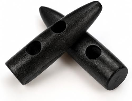 12 Stück Knebelknöpfe schwarz 30mm Keil Knebel, 2 Löcher (6,5mm) Keilform längliche Knöpfe Keilknöpfe zum annähen nähen basteln - Jackenknöpfe Mantelknöpfe