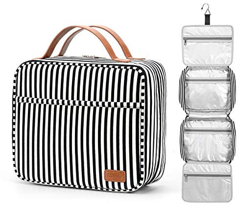Kulturtasche zum Aufhängen große Reise Kulturbeutel zum Aufhängen Kosmetiktasche Make-up-Organizer mit 4 Fächern und 1 Stabilen Haken für Damen Schwarz