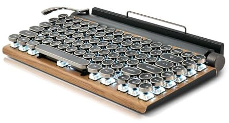 7KEYS Typewriter Keyboard Wireless Retro Style, Vintage Classical Mechanical Keyboard with Bluetooth for IPAD PC/Laptop Mac/Phone (Wood)
