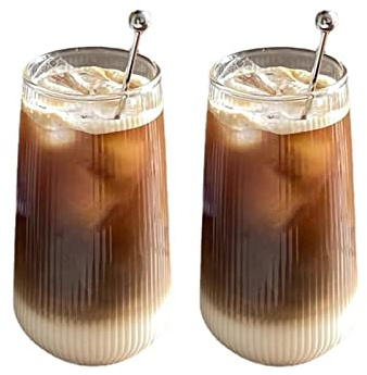 NSXIN Latte Macchiato Gläser Cappuccino Kaffeegläser 400ml 2er Set Teegläser Kristall Glas Eisbecher, Transparent, Hitzebeständig, Cocktail, Kaffee, Latte Macchiato,(Typ B /500ml,2 Stk)