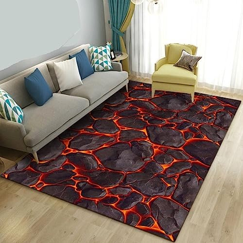TIKLO Vulkan Lava Magma 3D-Flächenteppich Groß, Teppich Teppich Wohnzimmer Schlafzimmer Sofa Fußmatte Dekoration, Kinderspiel rutschfeste Bodenmatte 50X80cm